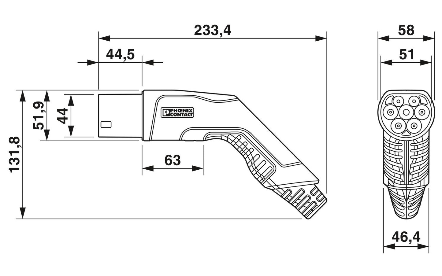Type 1-Type 2 įkrovimo kabelis (Phoenix Contact, 20A, 7m)
